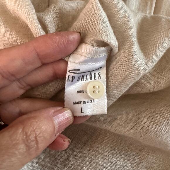 CP SHADES Blouse Large Gigi 100% Linen Two Button Placket Front Crop NWOT - Picture 10 of 12